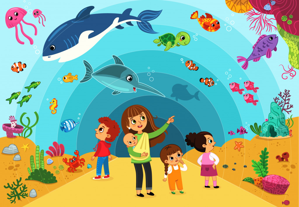 Family Visiting an Aquarium jigsaw puzzle in Under the Sea puzzles on TheJigsawPuzzles.com