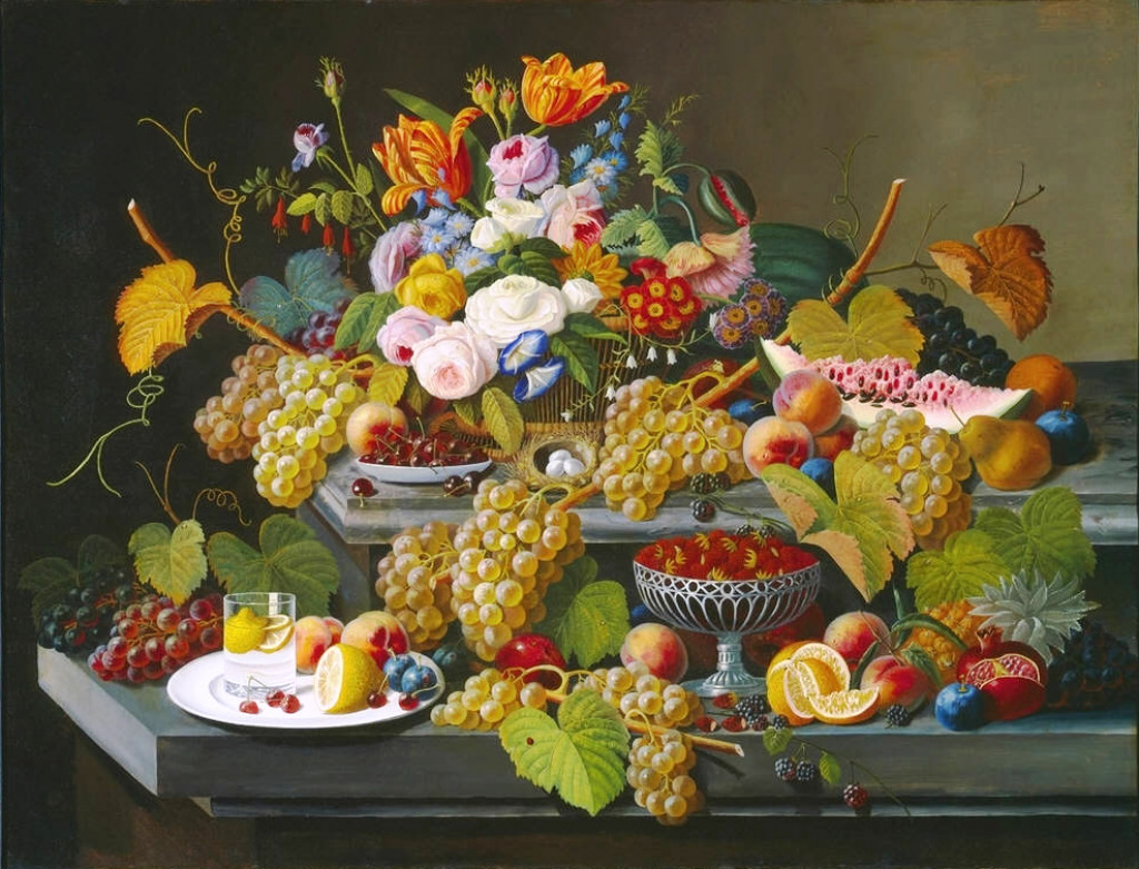 Still Life with Fruits and Flowers jigsaw puzzle in Fruits & Veggies puzzles on TheJigsawPuzzles.com