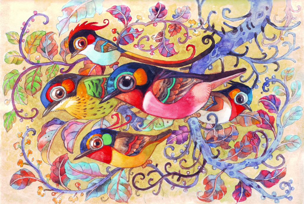 Colorful Birds Watercolor jigsaw puzzle in Animals puzzles on TheJigsawPuzzles.com