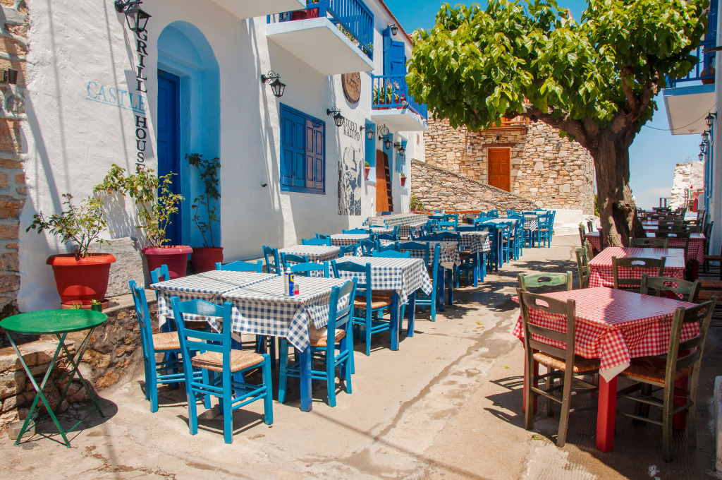 Traditional Greek Taverna, Alonissos Village jigsaw puzzle in Food & Bakery puzzles on TheJigsawPuzzles.com