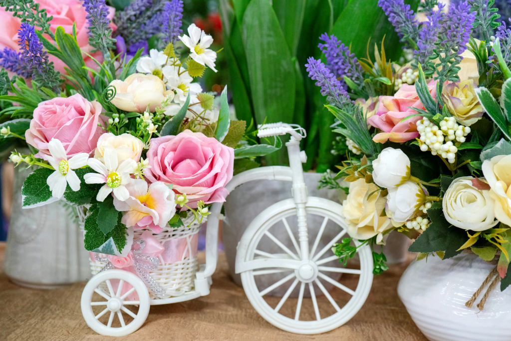 Flowers and White Bike jigsaw puzzle in Flowers puzzles on TheJigsawPuzzles.com