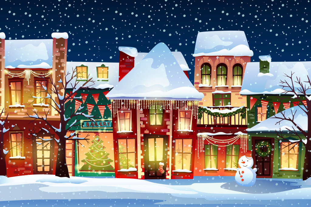 Town Decorated for Christmas jigsaw puzzle in Christmas & New Year puzzles on TheJigsawPuzzles.com