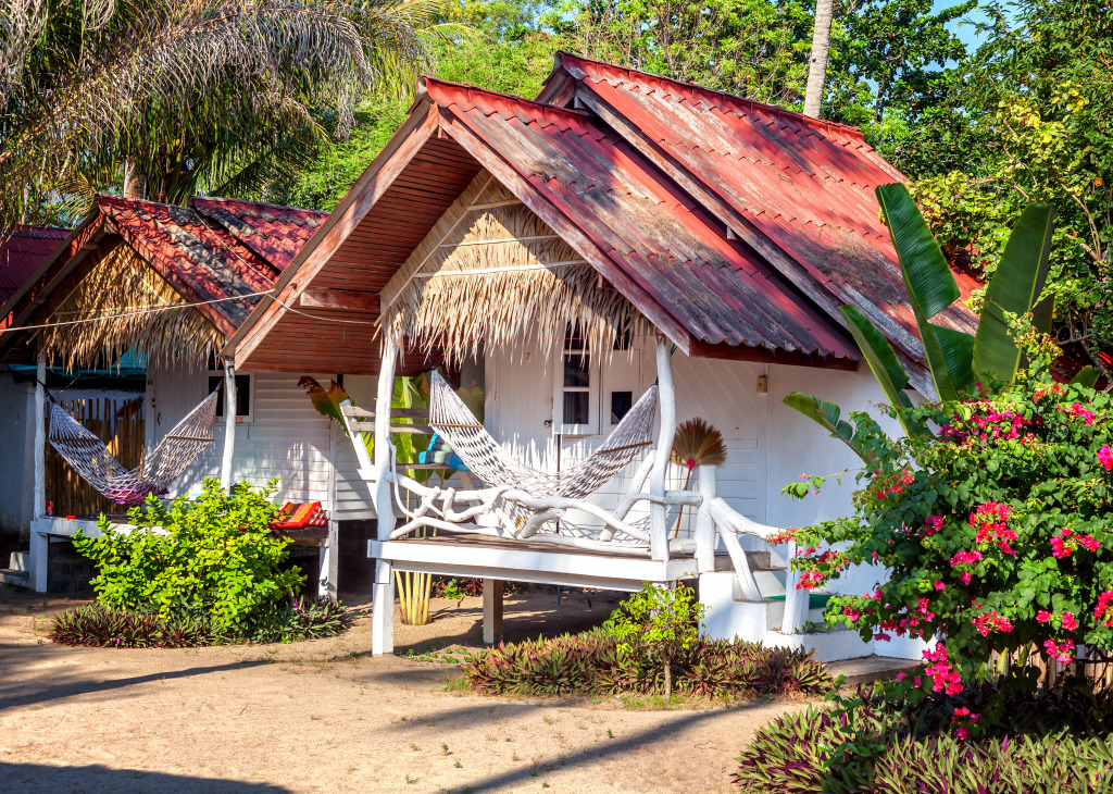 Bungalows at the Tropical Beach jigsaw puzzle in Puzzle of the Day puzzles on TheJigsawPuzzles.com