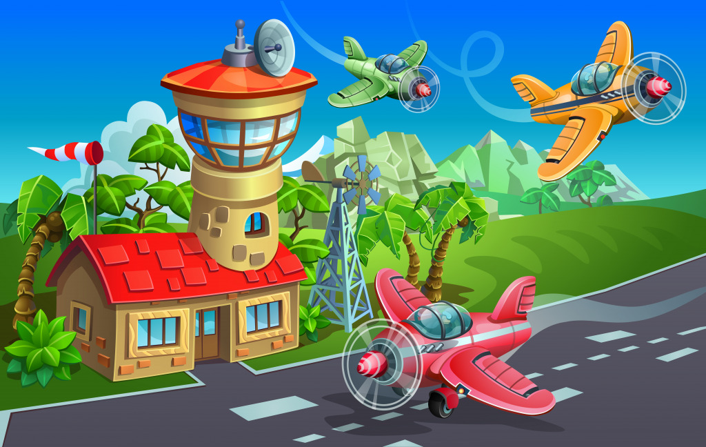 Cartoon Airport jigsaw puzzle in Aviation puzzles on TheJigsawPuzzles.com