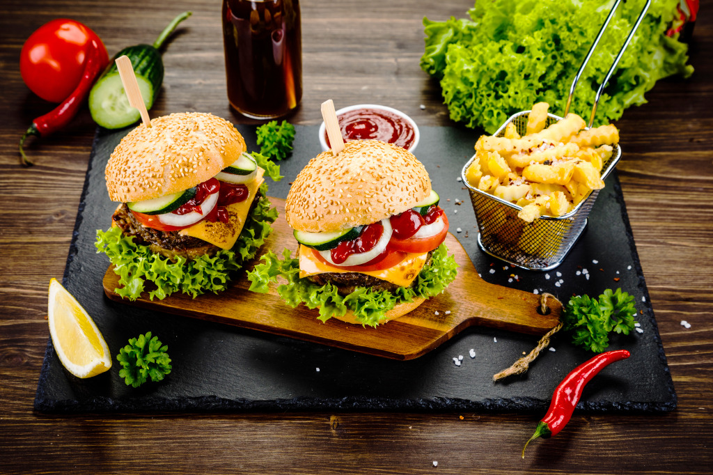 Burgers With French Fries jigsaw puzzle in Food & Bakery puzzles on TheJigsawPuzzles.com