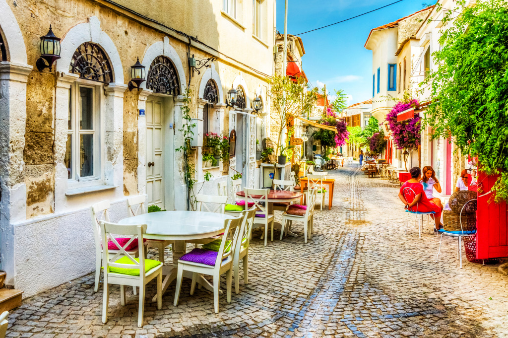 Street Cafe in Alacati, Turkey jigsaw puzzle in Food & Bakery puzzles on TheJigsawPuzzles.com