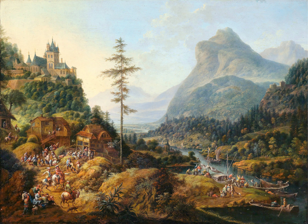 Idealized River Landscape with a Hunting Party jigsaw puzzle in Piece of Art puzzles on TheJigsawPuzzles.com