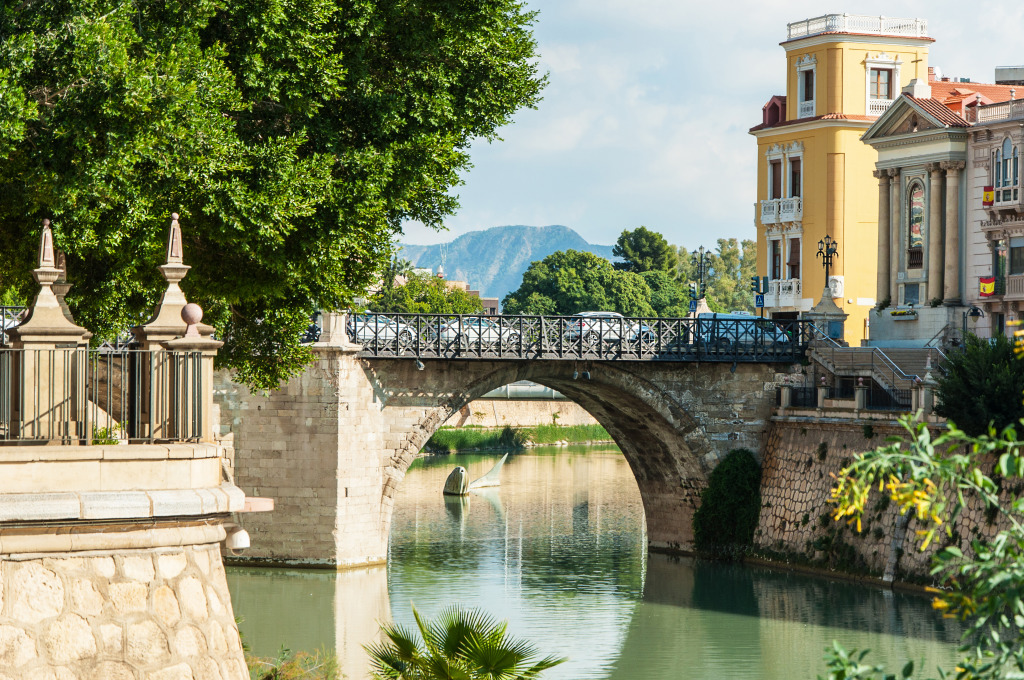 Segura River and Old Bridge, Murcia, Spain jigsaw puzzle in Bridges puzzles on TheJigsawPuzzles.com