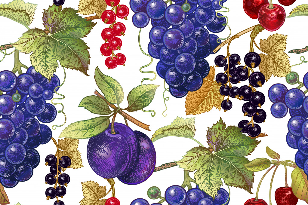 Grapes, Plums, Cherries and Berries jigsaw puzzle in Fruits & Veggies puzzles on TheJigsawPuzzles.com