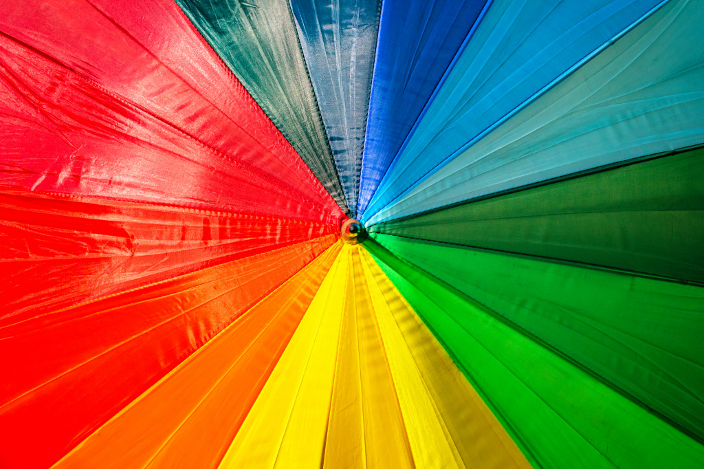 Rainbow Colored Umbrella jigsaw puzzle in Puzzle of the Day puzzles on TheJigsawPuzzles.com