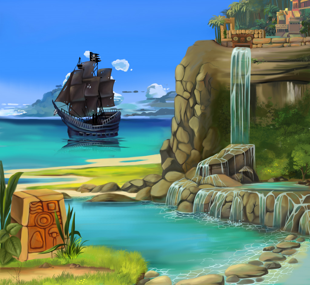 Pirate Island with a Waterfall jigsaw puzzle in Waterfalls puzzles on TheJigsawPuzzles.com