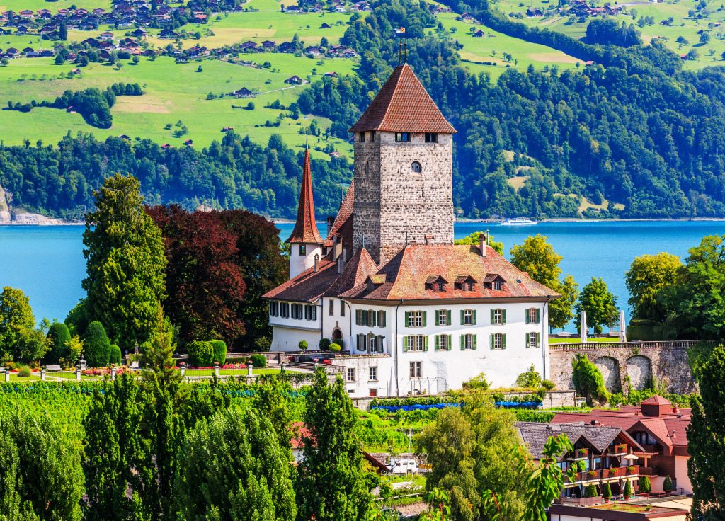 Spiez Castle by Thun Lake, Switzerland jigsaw puzzle in Castles puzzles on TheJigsawPuzzles.com