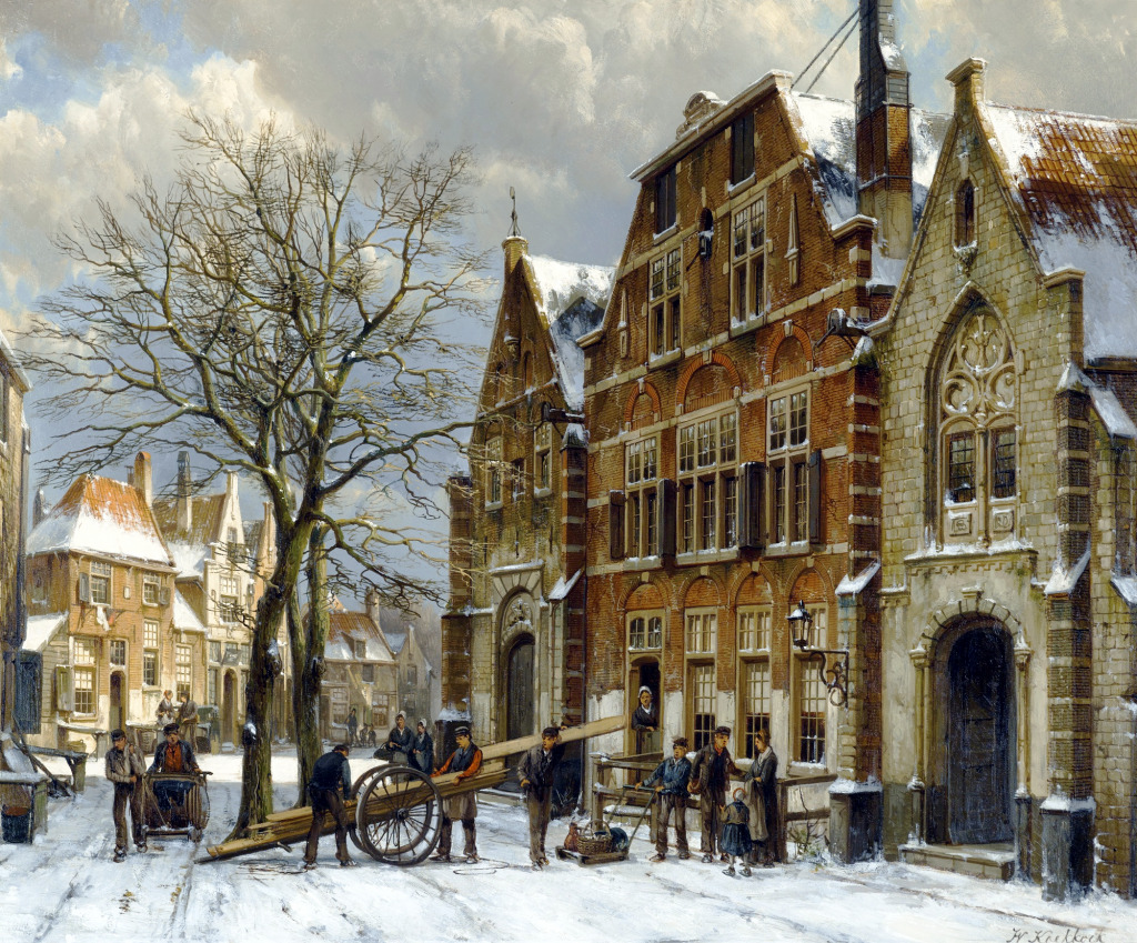 Winter Street Scene, Oudewater jigsaw puzzle in Piece of Art puzzles on TheJigsawPuzzles.com