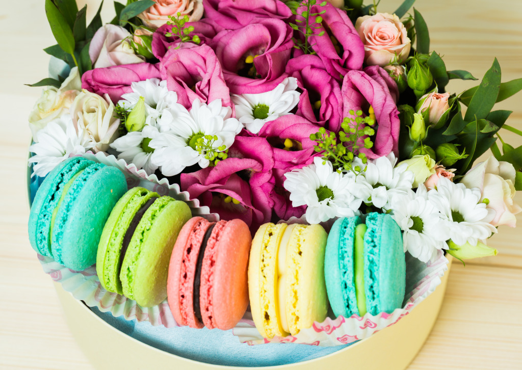 Flowers and Macarons jigsaw puzzle in Flowers puzzles on TheJigsawPuzzles.com