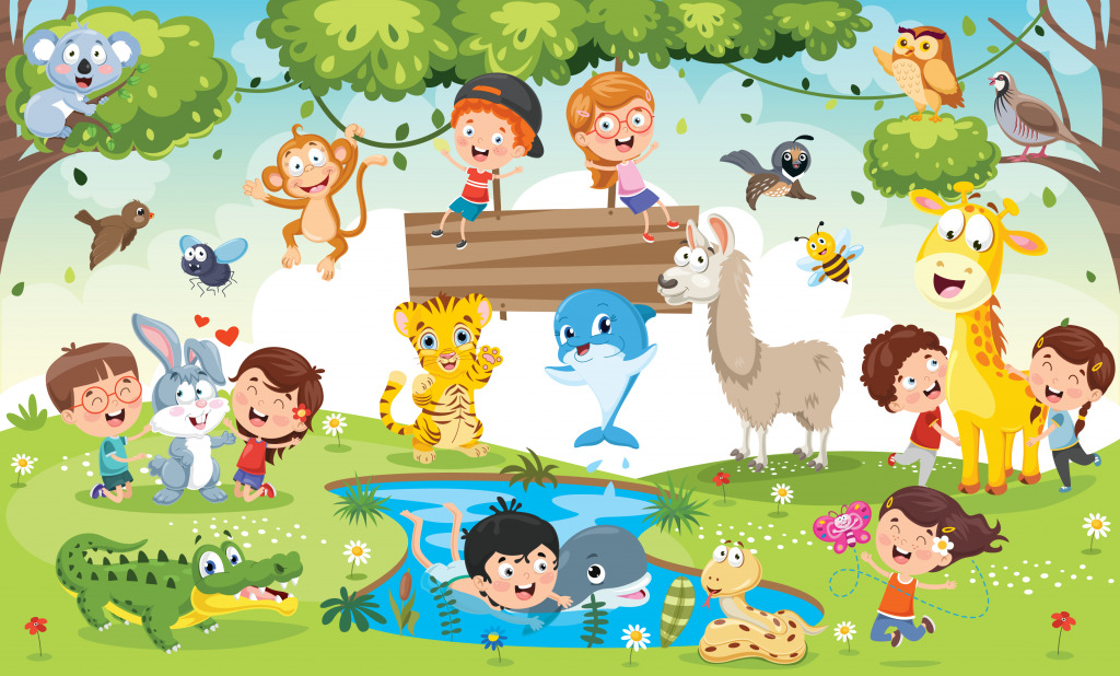 Playing with Animals jigsaw puzzle in Kids Puzzles puzzles on TheJigsawPuzzles.com