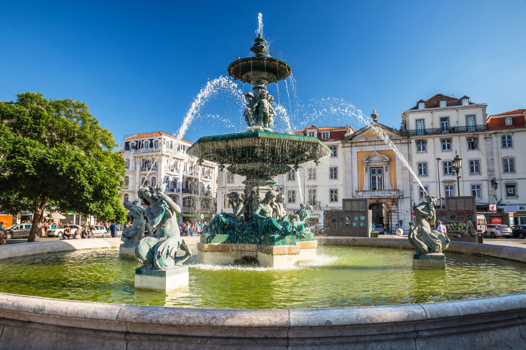 Rossio Square, Lisbon, Portugal jigsaw puzzle in Waterfalls puzzles on TheJigsawPuzzles.com