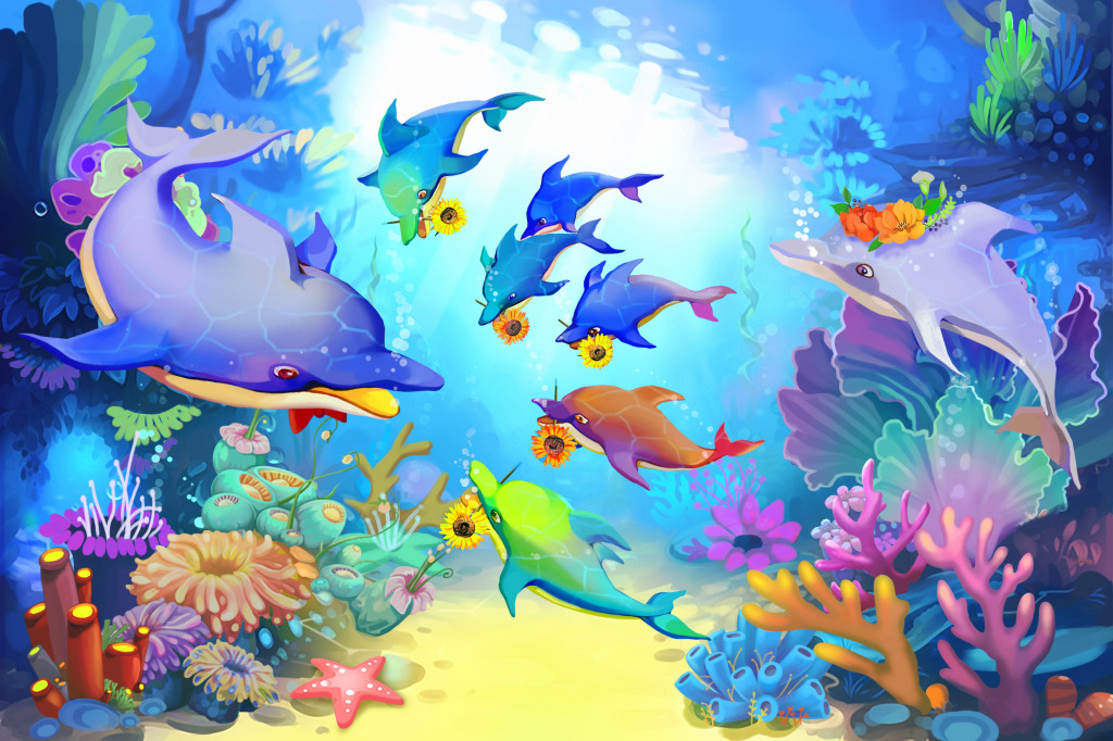 Happy Dolphins jigsaw puzzle in Under the Sea puzzles on TheJigsawPuzzles.com