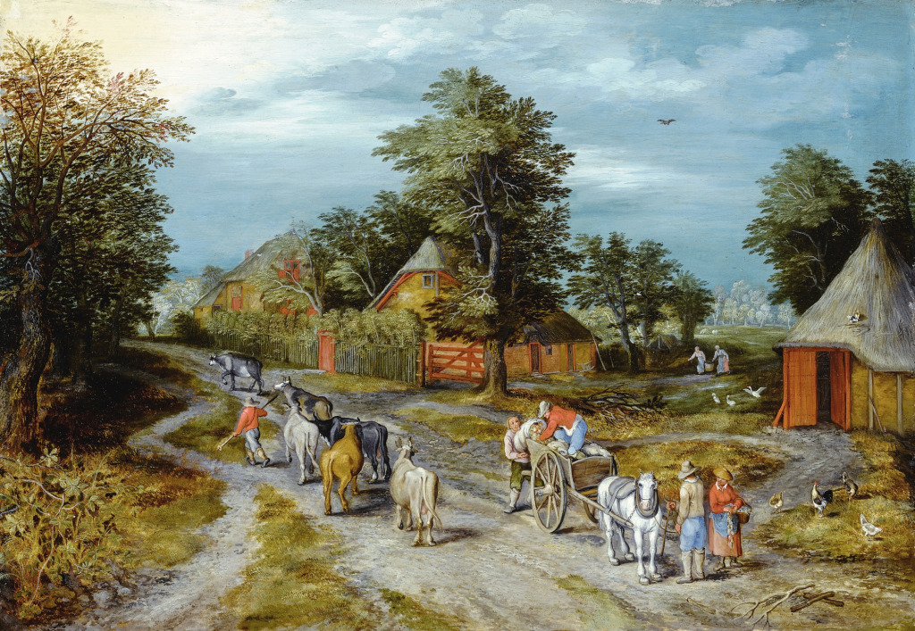 Townsfolk with Cattle and a Cart jigsaw puzzle in Puzzle of the Day puzzles on TheJigsawPuzzles.com