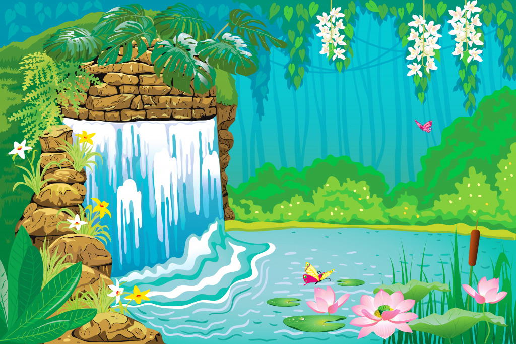 Tropical Landscape with a Waterfall jigsaw puzzle in Waterfalls puzzles on TheJigsawPuzzles.com