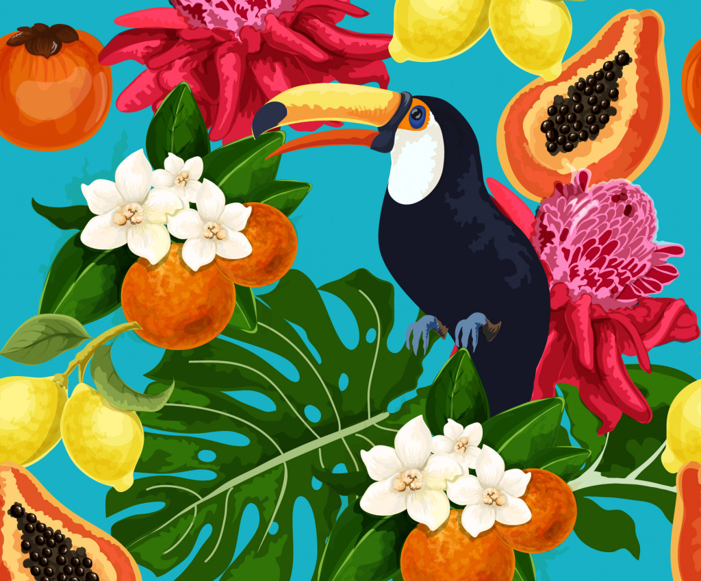 Toucan and Exotic Fruits jigsaw puzzle in Fruits & Veggies puzzles on TheJigsawPuzzles.com