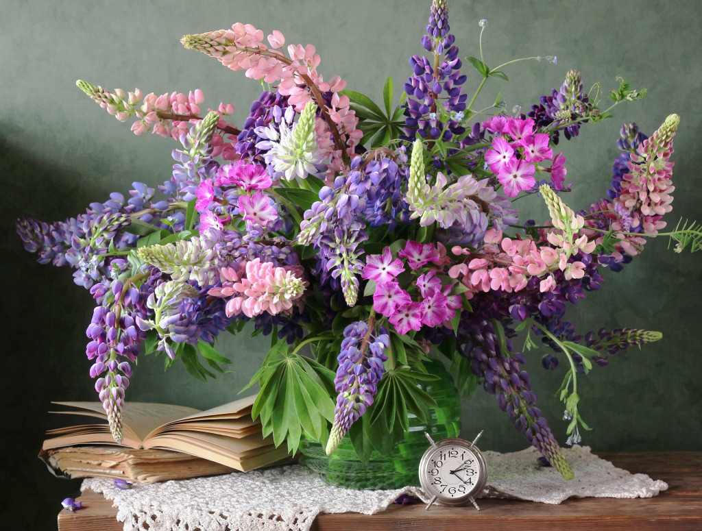 Still Life with Flowers in a Glass Vase jigsaw puzzle in Flowers puzzles on TheJigsawPuzzles.com