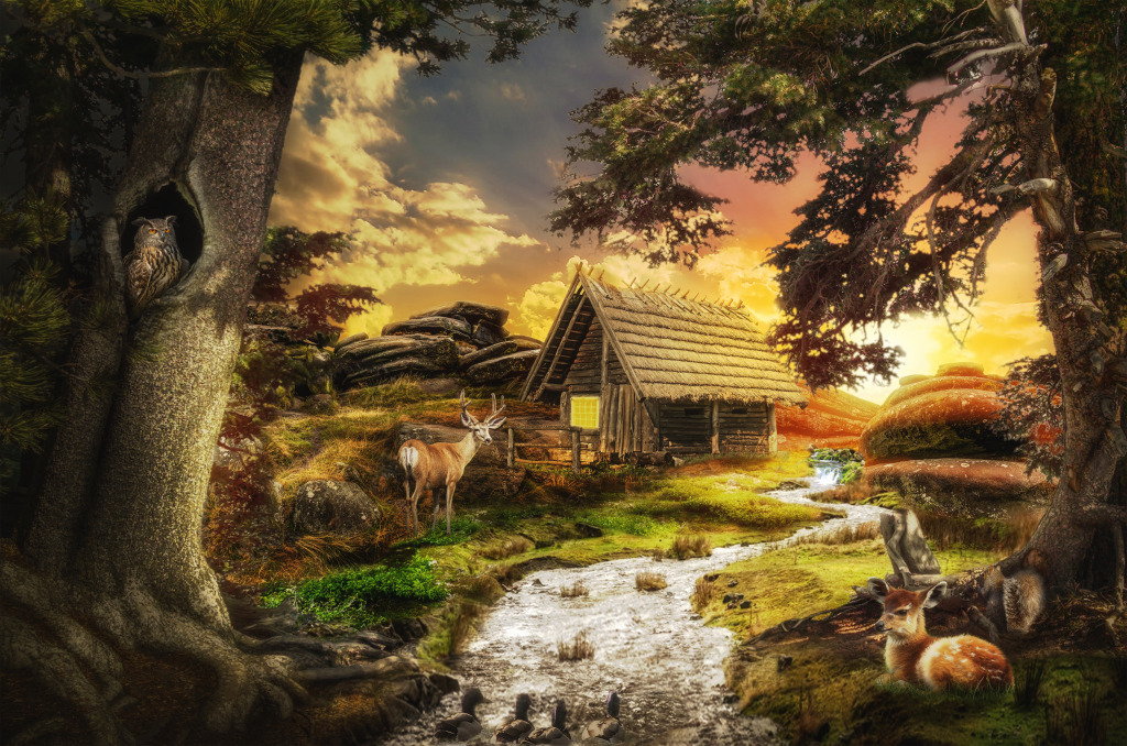 Sunset in the Woods jigsaw puzzle in Waterfalls puzzles on TheJigsawPuzzles.com