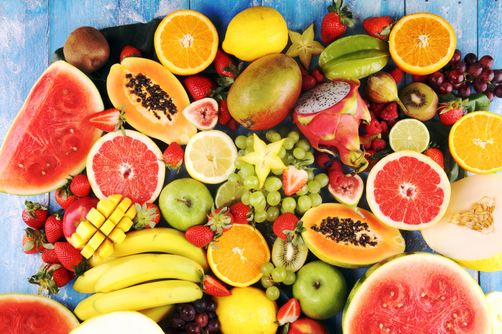 Assorted Tropical Fruits jigsaw puzzle in Fruits & Veggies puzzles on TheJigsawPuzzles.com
