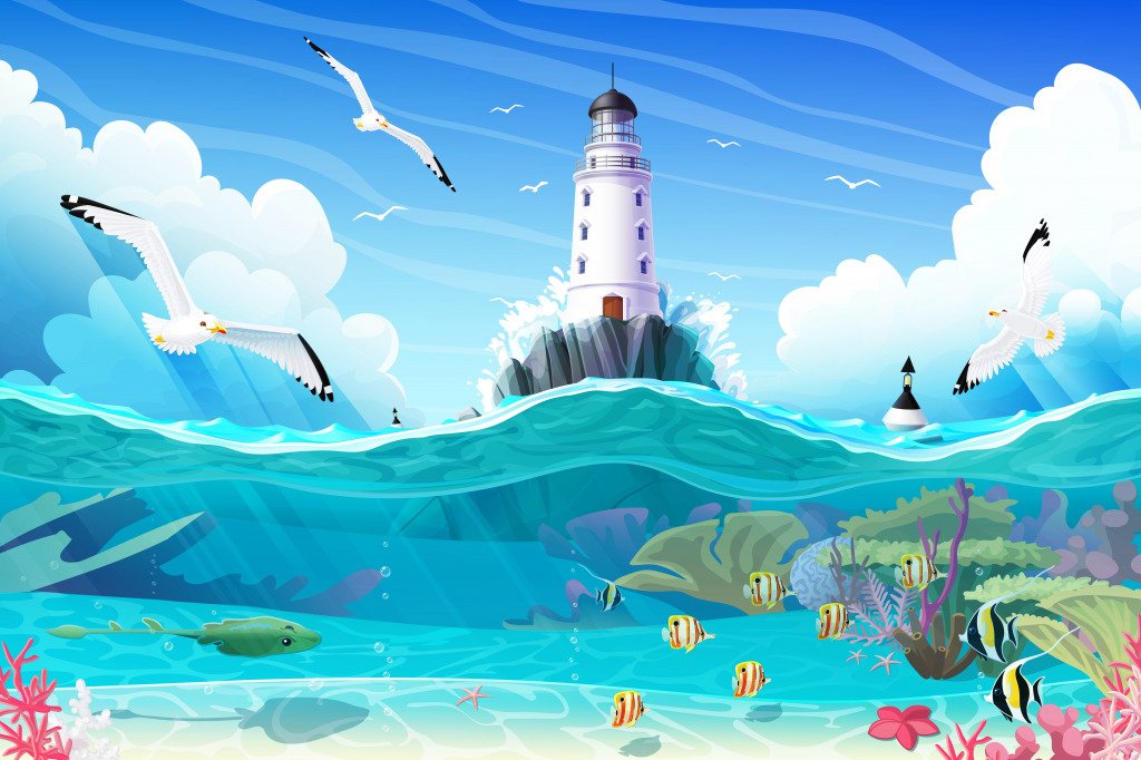 Lighthouse and Marine Life jigsaw puzzle in Under the Sea puzzles on TheJigsawPuzzles.com