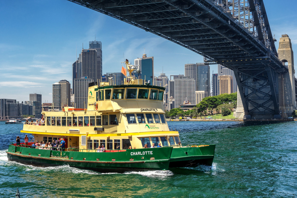 Sydney Ferry under the Harbor Bridge jigsaw puzzle in Bridges puzzles on TheJigsawPuzzles.com