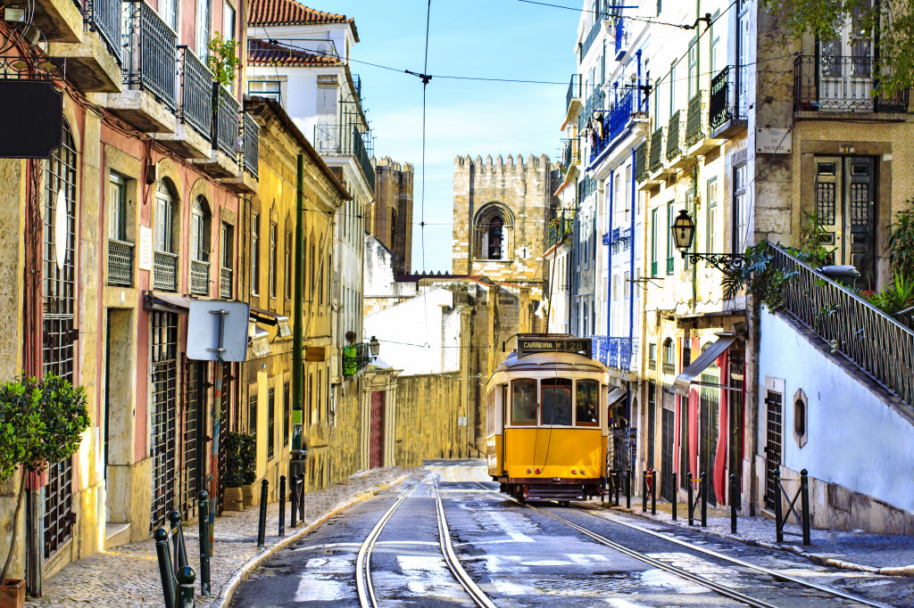 Yellow Tram in Lisbon, Portugal jigsaw puzzle in Street View puzzles on TheJigsawPuzzles.com
