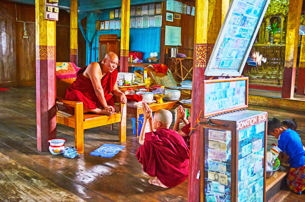 Nga Phe Chaung Monastery, Ywama, Myanmar jigsaw puzzle in People puzzles on TheJigsawPuzzles.com