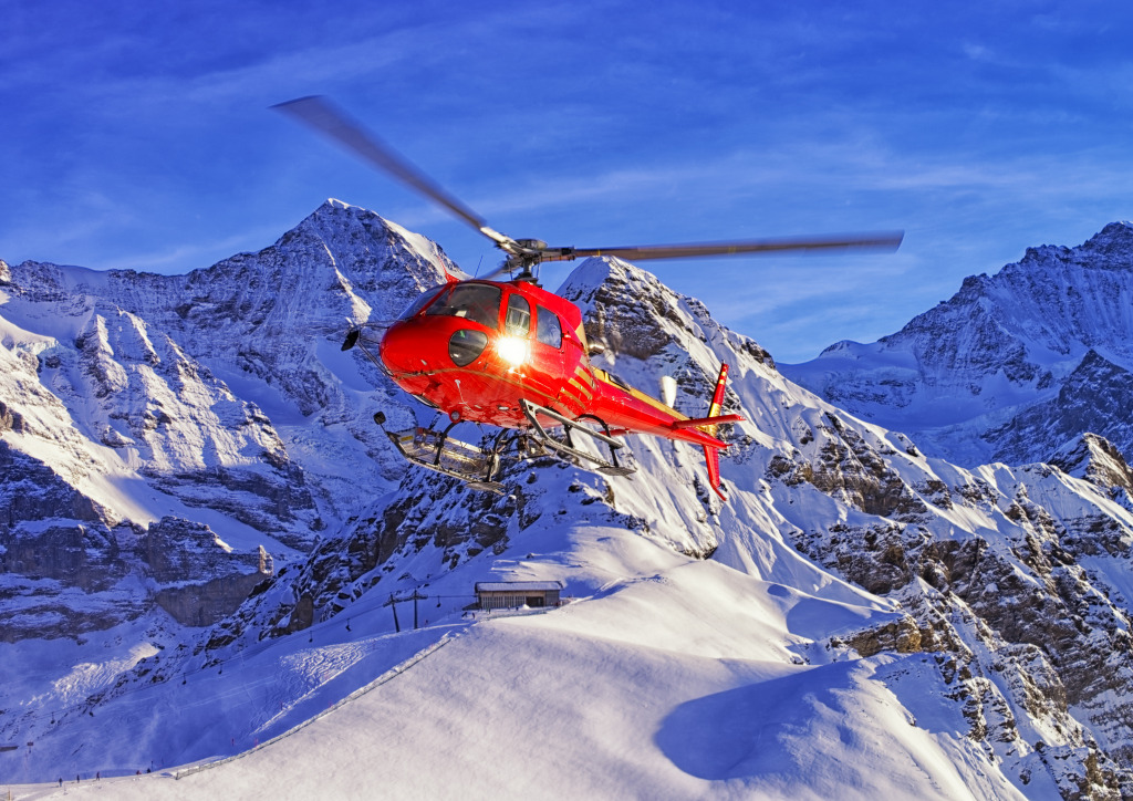 Helicopter at the Swiss Ski Resort jigsaw puzzle in Aviation puzzles on TheJigsawPuzzles.com