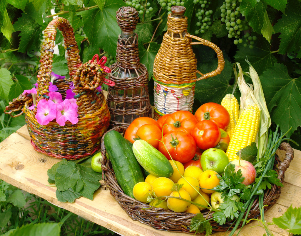 Vegetables on a Wooden Table jigsaw puzzle in Fruits & Veggies puzzles on TheJigsawPuzzles.com