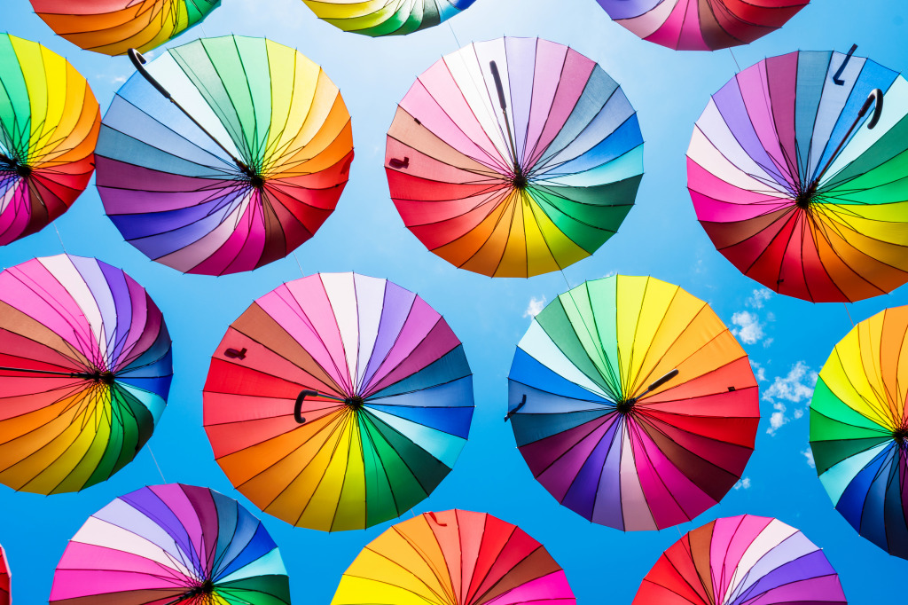 Rainbow Umbrellas jigsaw puzzle in Puzzle of the Day puzzles on TheJigsawPuzzles.com