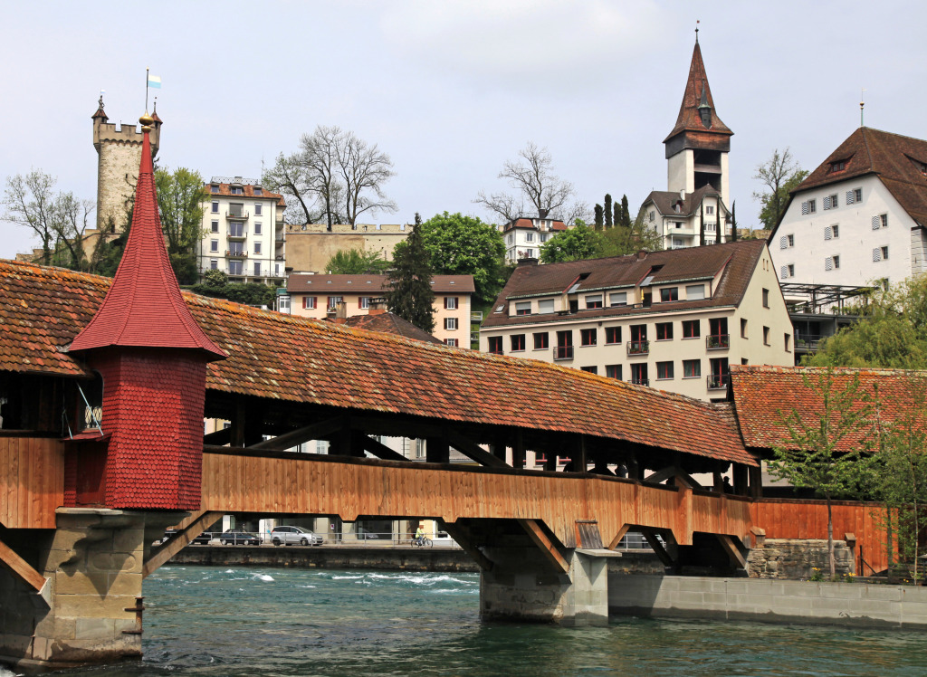 Wooden Mill Bridge, Lucerne, Switzerland jigsaw puzzle in Bridges puzzles on TheJigsawPuzzles.com