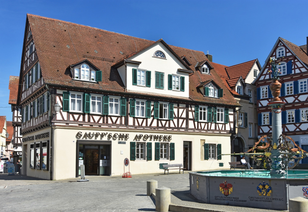 Market square in Schorndorf, Germany jigsaw puzzle in Street View puzzles on TheJigsawPuzzles.com