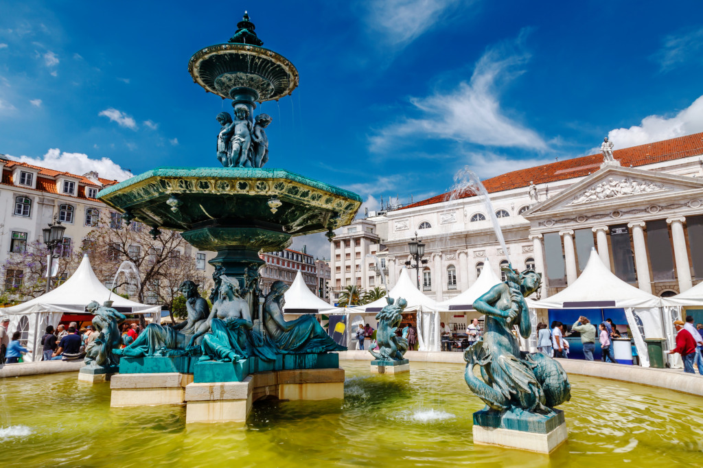 Rossio Square, Lisbon, Portugal jigsaw puzzle in Waterfalls puzzles on TheJigsawPuzzles.com