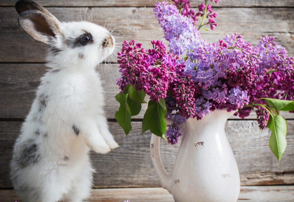 Easter Bunny With Lilac jigsaw puzzle in Flowers puzzles on TheJigsawPuzzles.com