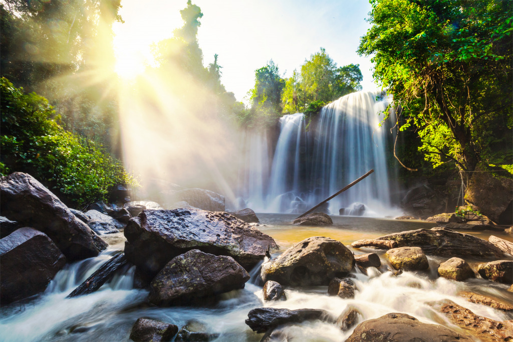 Tropical Waterfall in Cambodia jigsaw puzzle in Waterfalls puzzles on TheJigsawPuzzles.com