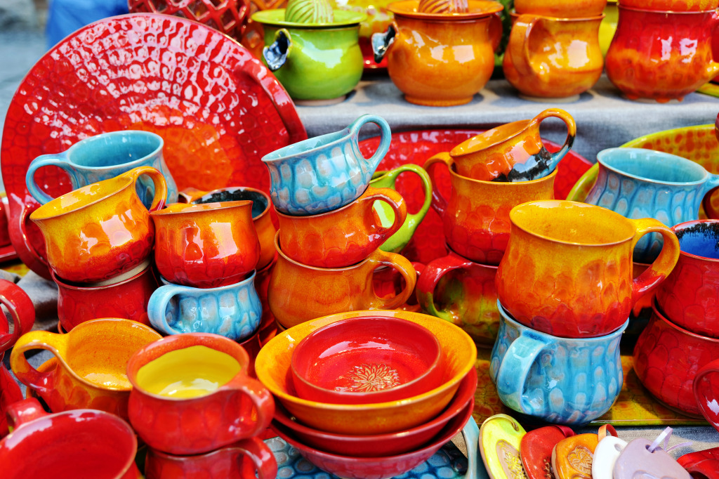 Pottery at a Shanghai Market jigsaw puzzle in Handmade puzzles on TheJigsawPuzzles.com