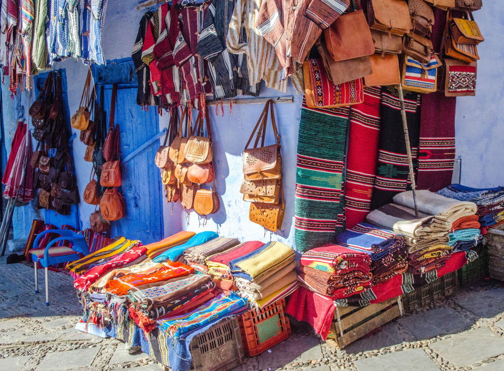 Street Market In Chefchaouen, Morocco jigsaw puzzle in Handmade puzzles on TheJigsawPuzzles.com