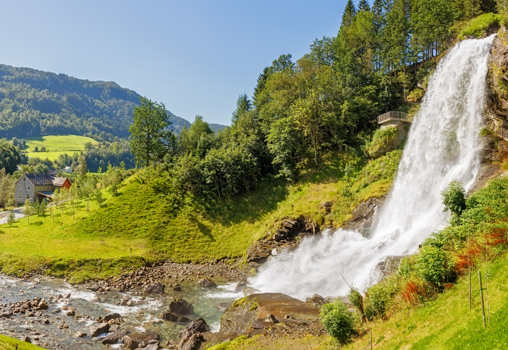 Steinsdalsfossen Waterfall, Norway jigsaw puzzle in Waterfalls puzzles on TheJigsawPuzzles.com