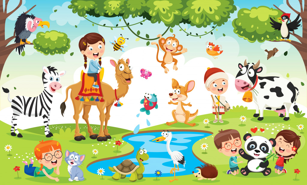 Children Playing with Animals jigsaw puzzle in Kids Puzzles puzzles on TheJigsawPuzzles.com