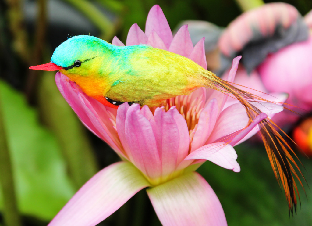 Bird on a Lotus Flower jigsaw puzzle in Macro puzzles on TheJigsawPuzzles.com