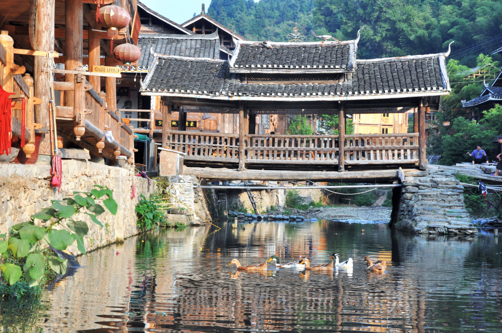 Traditional Dong People House, China jigsaw puzzle in Bridges puzzles on TheJigsawPuzzles.com