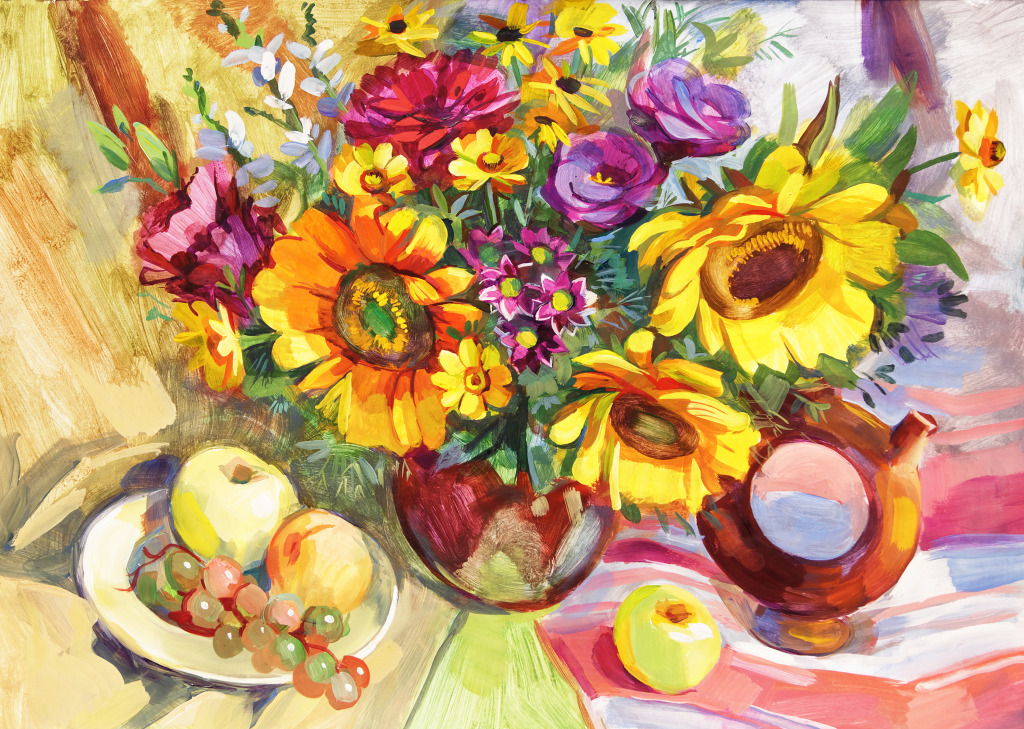 Still Life with Sunflowers jigsaw puzzle in Flowers puzzles on TheJigsawPuzzles.com