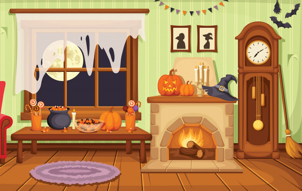 Living Room Decorated for Halloween jigsaw puzzle in Halloween puzzles on TheJigsawPuzzles.com