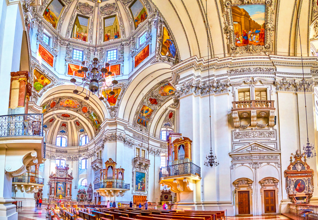 Salzburg Cathedral interior, Austria jigsaw puzzle in Puzzle of the Day puzzles on TheJigsawPuzzles.com