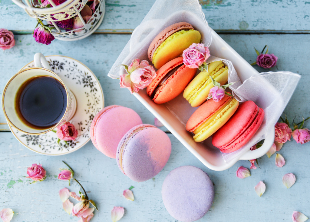French Macarons with Coffee jigsaw puzzle in Food & Bakery puzzles on TheJigsawPuzzles.com