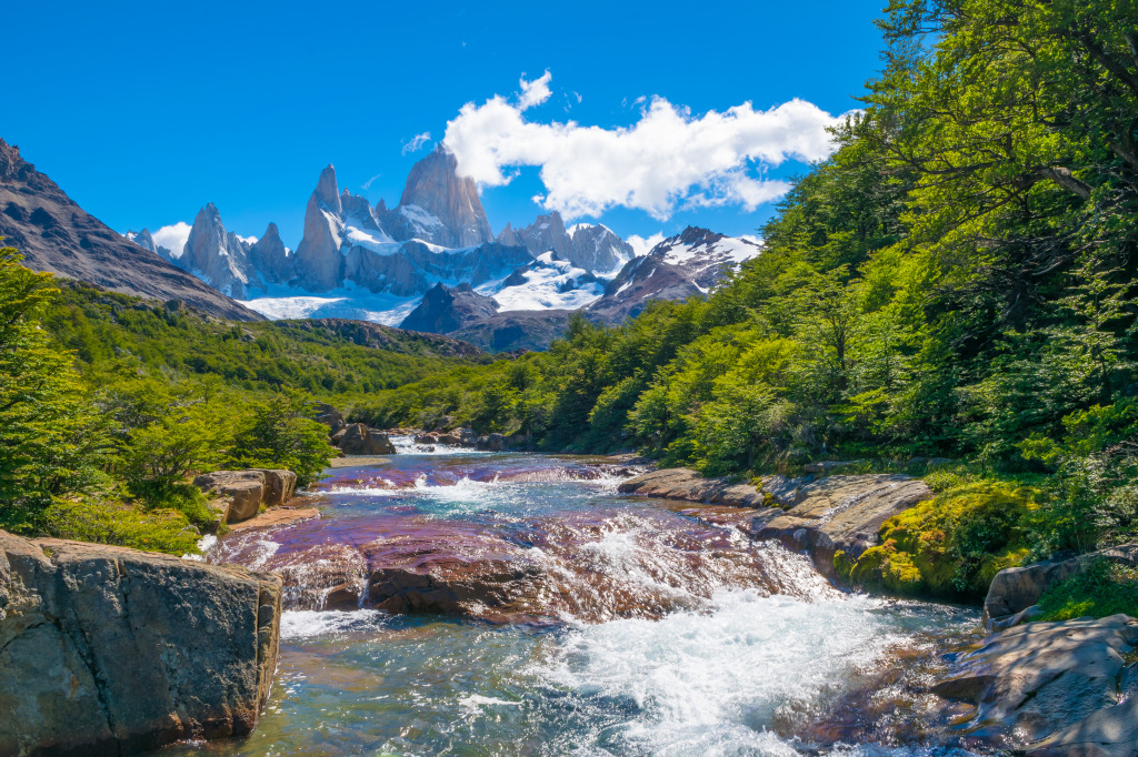 Mount Fitz Roy, Los Glaciares NP, Argentina jigsaw puzzle in Waterfalls puzzles on TheJigsawPuzzles.com
